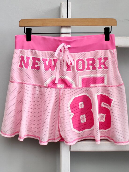 Vintage Dresses & Skirts - Jazzie Vintage Y2K New York 85 Pink White Mesh Jersey Mini Skirt Size Large